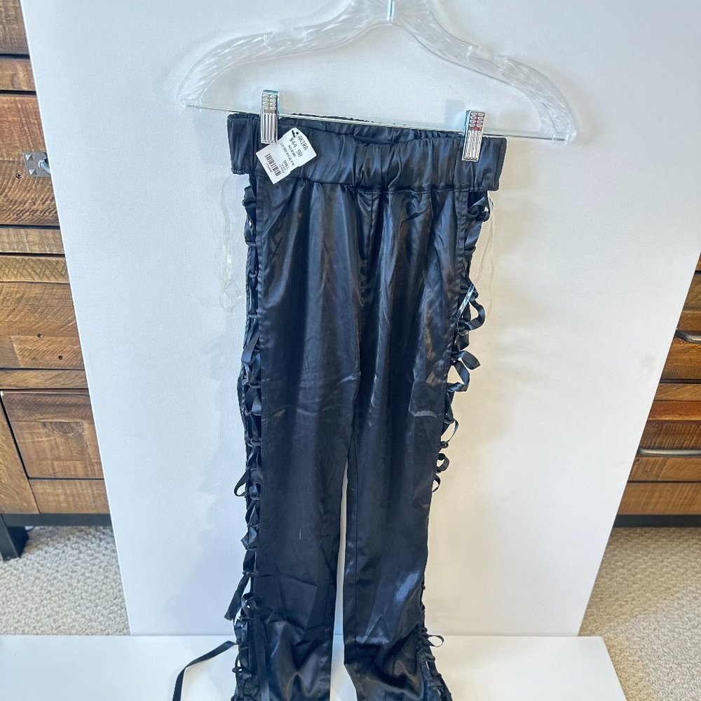 Akira Black Silky Side Lace-Tied Pants